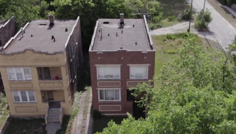 A brick Chicago "two flat" building